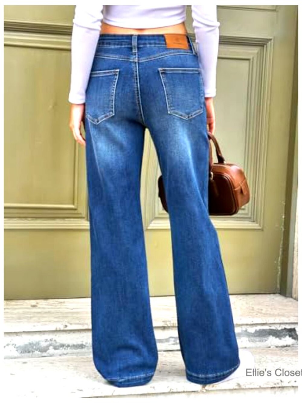 Wide Leg Jeans High Waisted Baggy Stretchy Front Seam Denim Pants - Picture 3 of 7